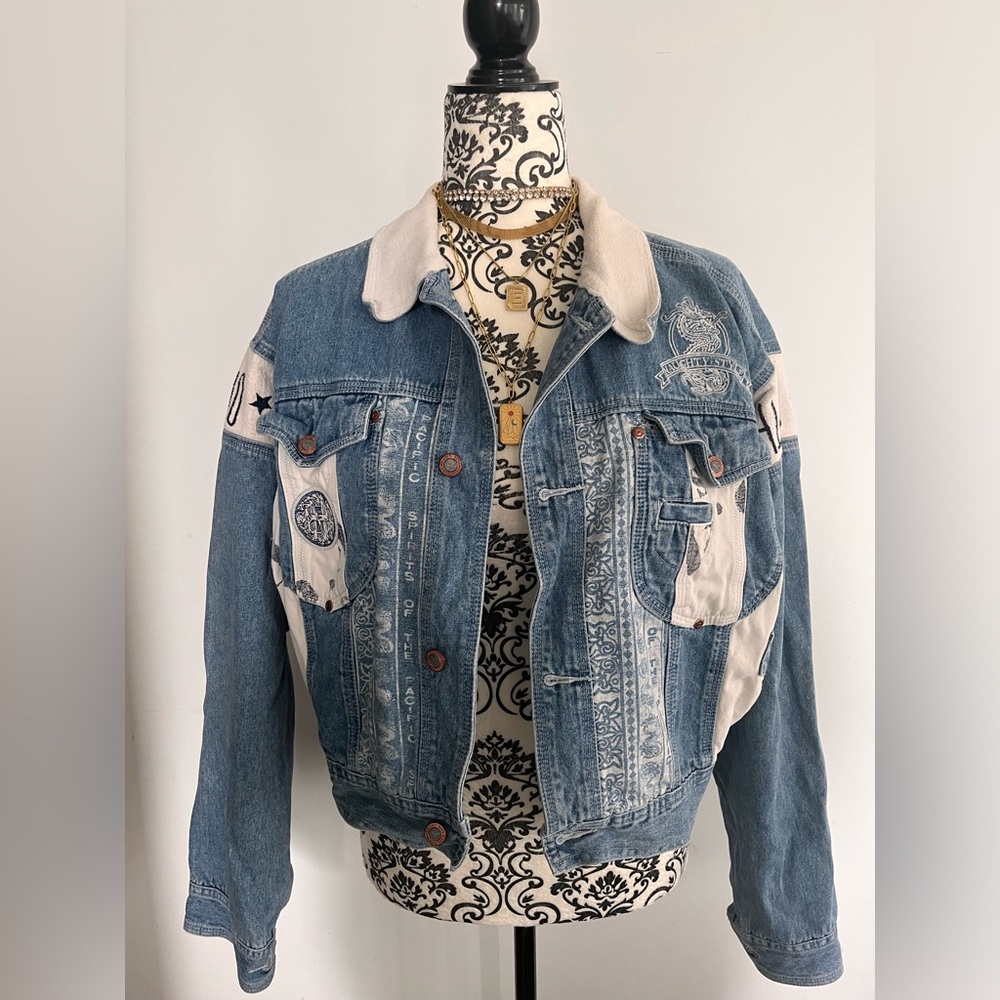 Vintage oversized cropped ladies denim jacket 90s streetwear size L